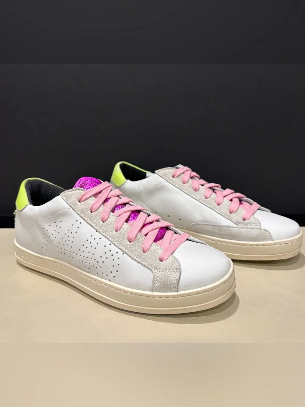 P448 Leather Sneaker John Dogma Low Top, White, Size 36, Neon Retro 80s Beach